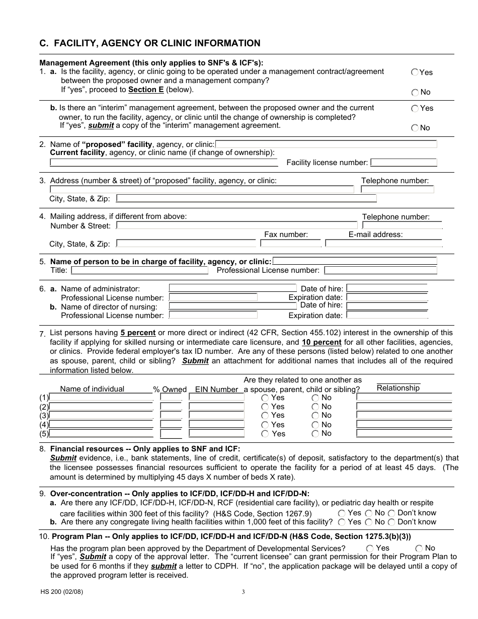 Form HS200 Licensure and Certification Application - California, Page 3