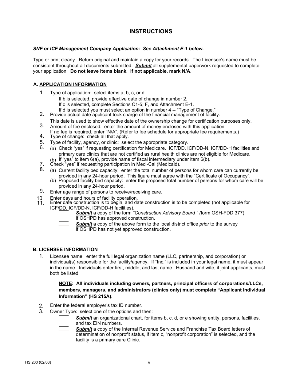 Form HS200 Licensure and Certification Application - California, Page 6