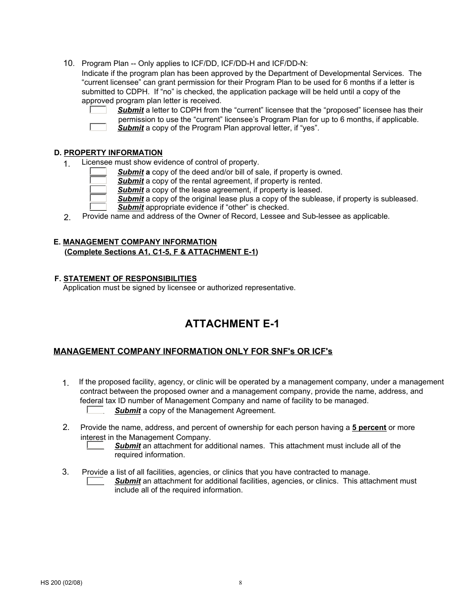 Form HS200 Licensure and Certification Application - California, Page 8