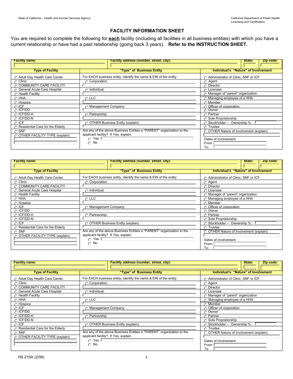 Form HS215A Applicant Individual Information - California, Page 3