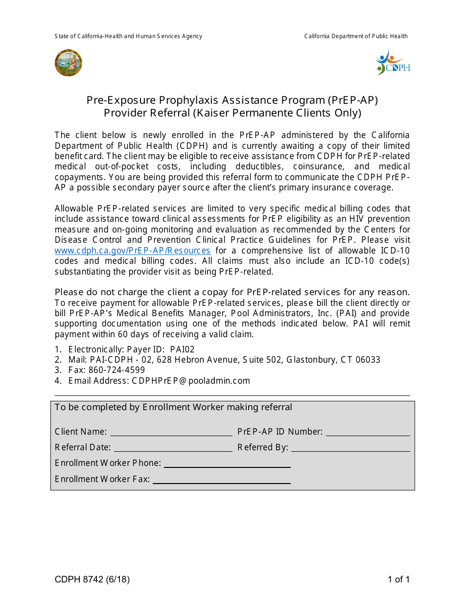 Form CDPH8742 - Fill Out, Sign Online and Download Fillable PDF ...