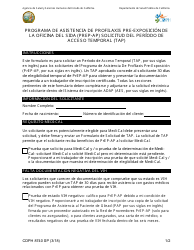 Document preview: Formulario CDPH8740 SP Programa De Asistencia De Profilaxis Pre-exposicion De La Oficina Del Sida (Prep-Ap) Solicitud Del Periodo De Acceso Temporal (Tap) - California (Spanish)