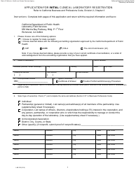 Document preview: Form LAB155 Application for Initial Clinical Laboratory Registration - California