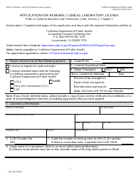Form LAB144 R Application for Renewal Clinical Laboratory License - California