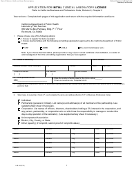 Form LAB144 Application for Initial Clinical Laboratory License - California