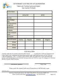 Form CDPH103 Veterinary Certificate of Quarantine - California, Page 2