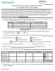 Document preview: Form CDPH104 Application for Permit to Import Specified Wild Animals Into California - California