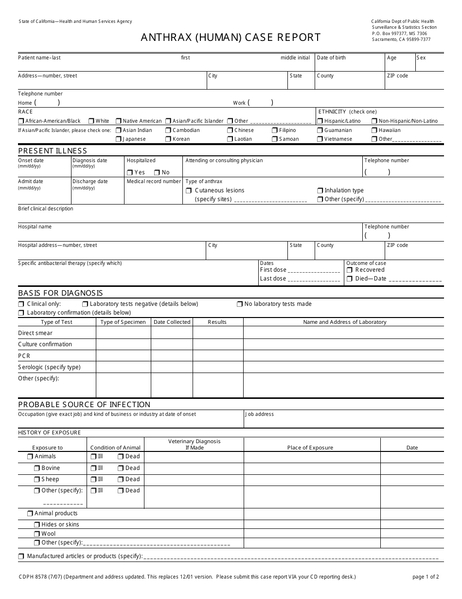 Form CDPH8578 - Fill Out, Sign Online and Download Printable PDF ...