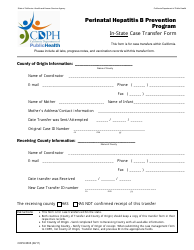 Document preview: Form CDPH8505 Perinatal Hepatitis B Prevention Program in-State Case Transfer Form - California