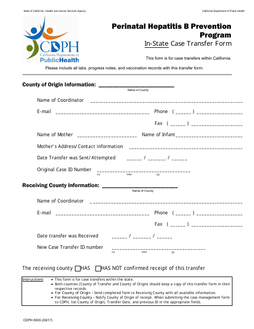 Form CDPH8505  Printable Pdf