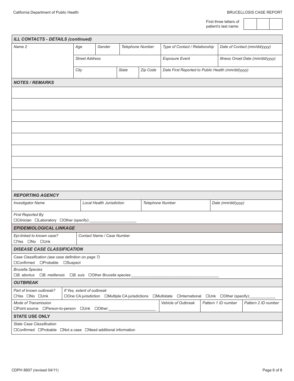 Form CDPH8607 - Fill Out, Sign Online and Download Printable PDF ...