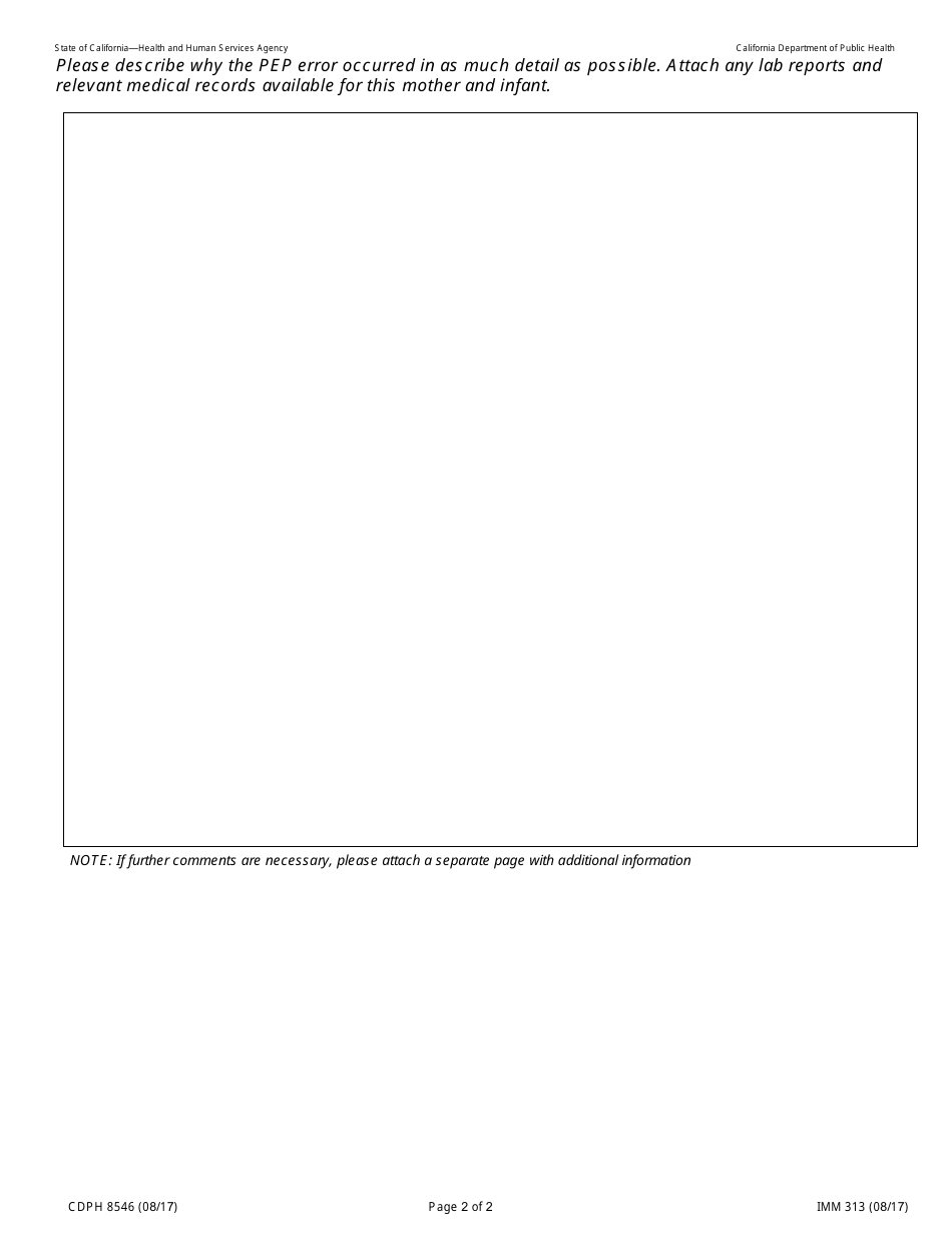 Form CDPH8546 (IMM313) Post-exposure Prophylaxis (Pep) Errors - California, Page 2