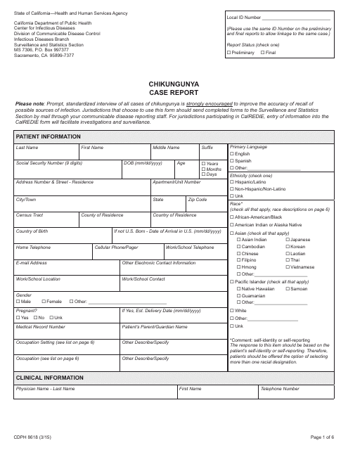 Form CDPH8618  Printable Pdf