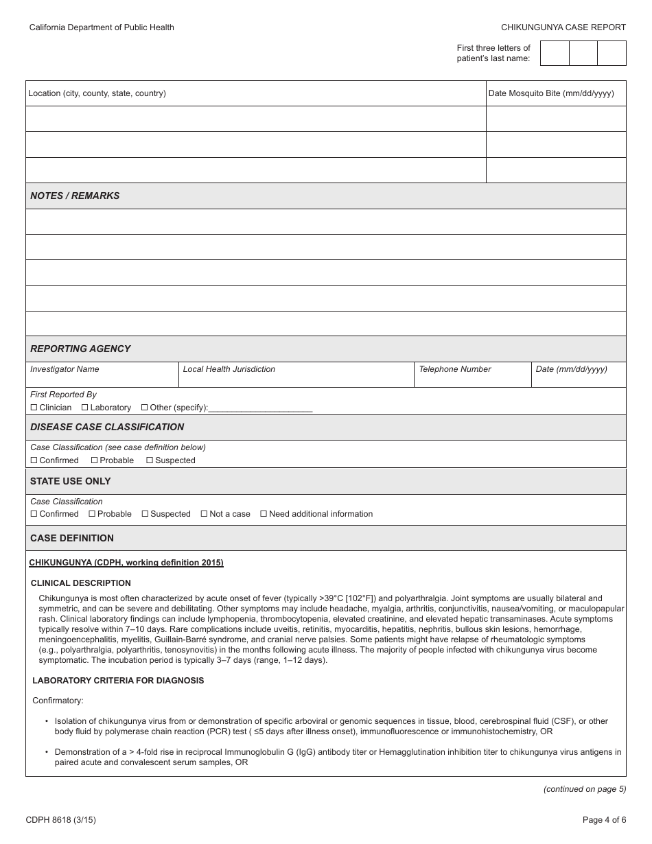 Form CDPH8618 Chikungunya Case Report - California, Page 4