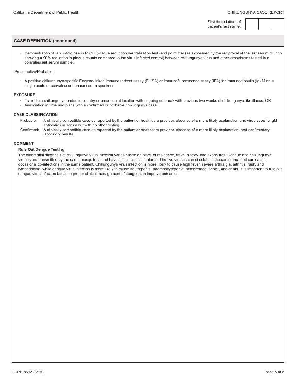 Form CDPH8618 Chikungunya Case Report - California, Page 5