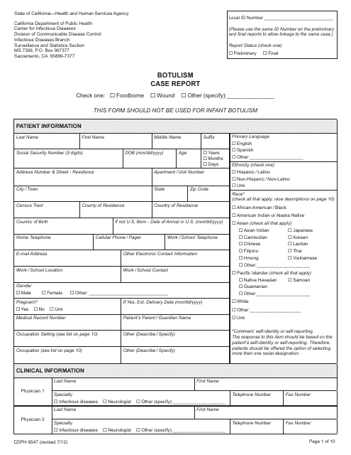 Form CDPH8547  Printable Pdf