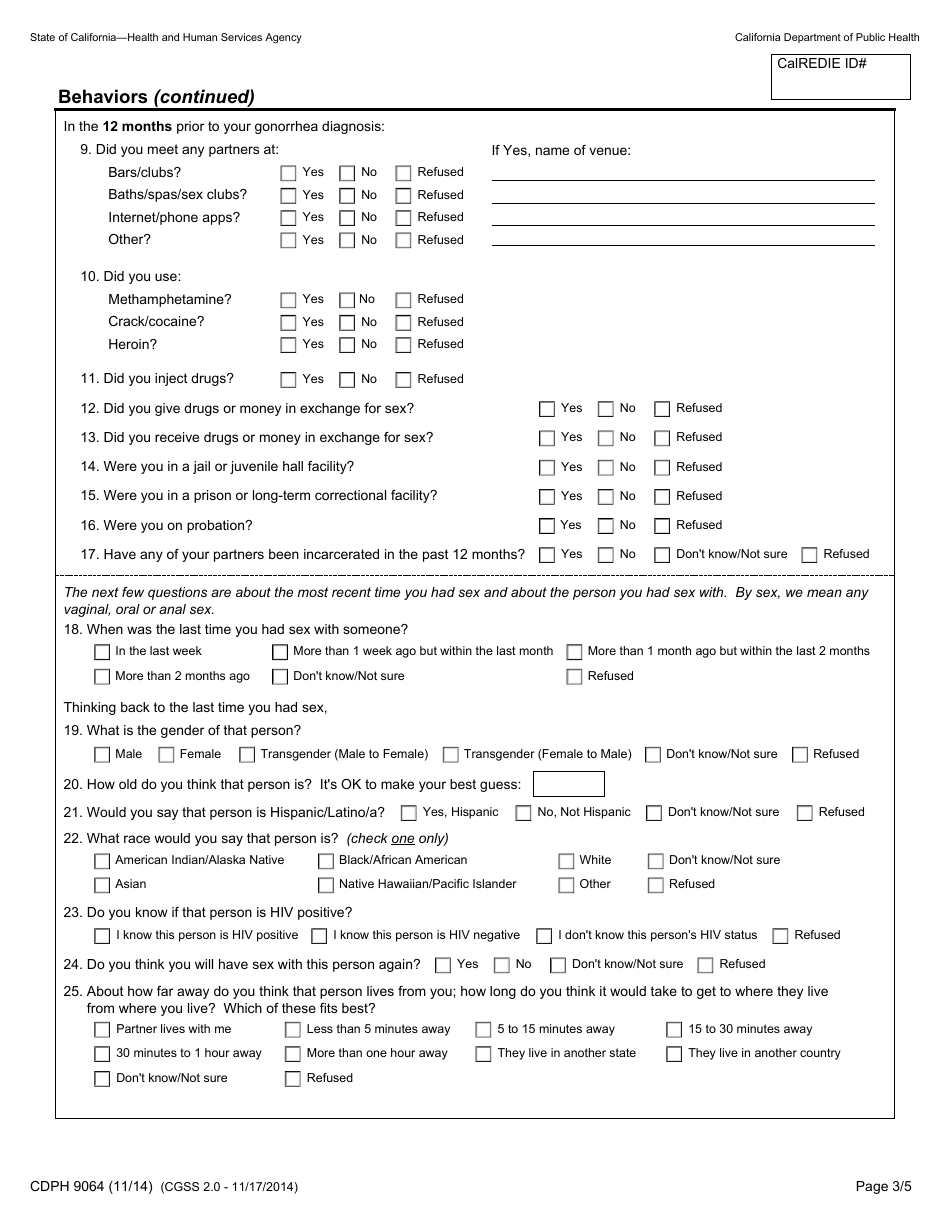Form CDPH9064 Provider Report Form - California Gonorrhea Surveillance System - California, Page 3