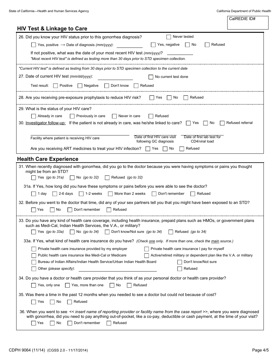Form CDPH9064 Provider Report Form - California Gonorrhea Surveillance System - California, Page 4