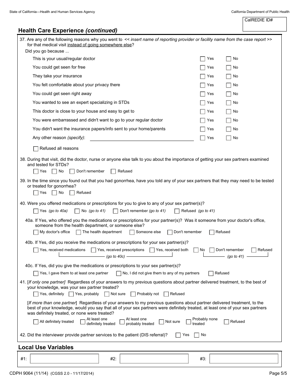 Form CDPH9064 Provider Report Form - California Gonorrhea Surveillance System - California, Page 5