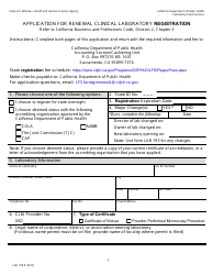 Document preview: Form LAB155 R Application for Renewal Clinic Laboratory Registration - California