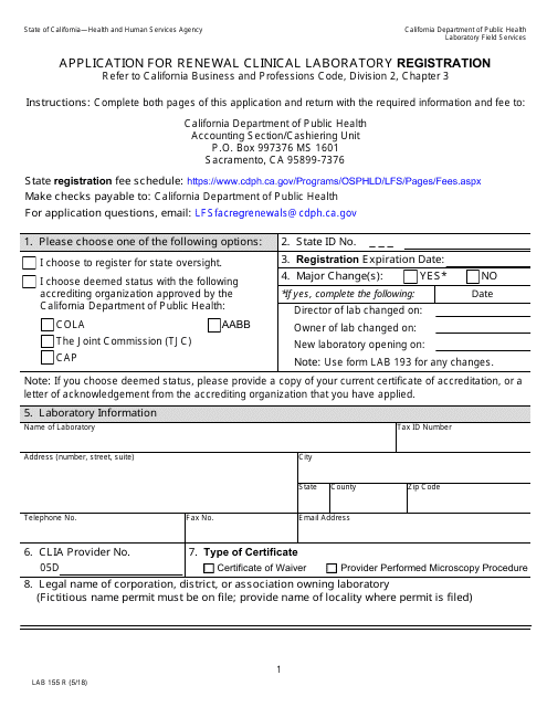 Form LAB155 R  Printable Pdf