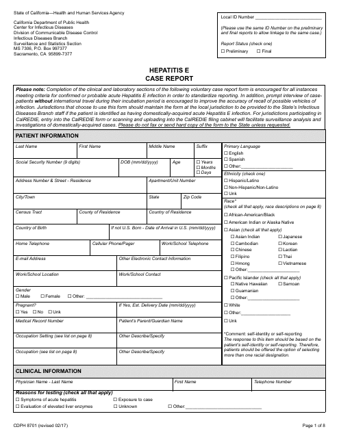 Form CDPH8701  Printable Pdf