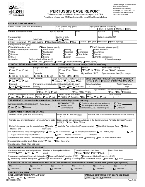Form CDPH8258 Pertussis Case Report - California