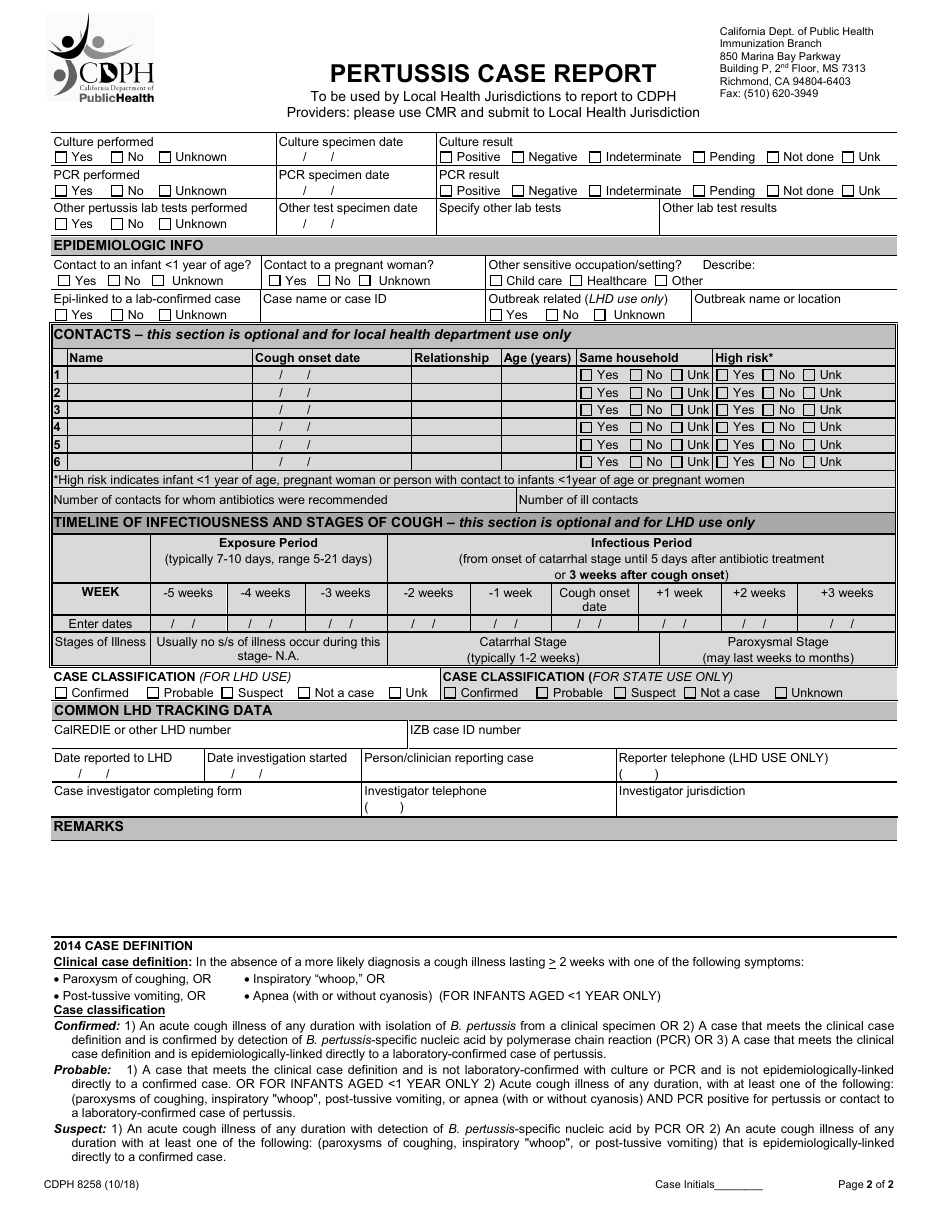 Form CDPH8258 - Fill Out, Sign Online and Download Fillable PDF ...