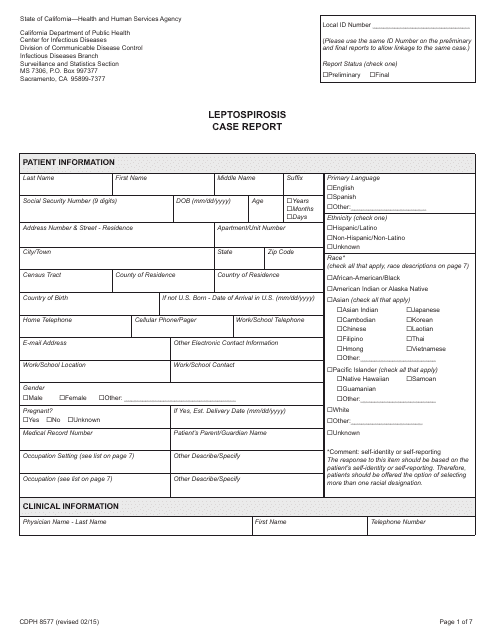 Form CDPH8577  Printable Pdf