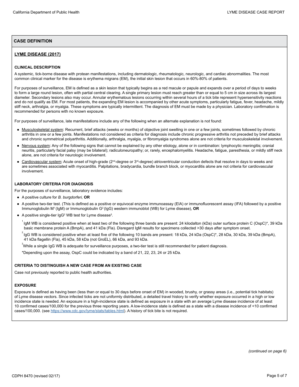 Form CDPH8470 Lyme Disease Case Report - California, Page 5