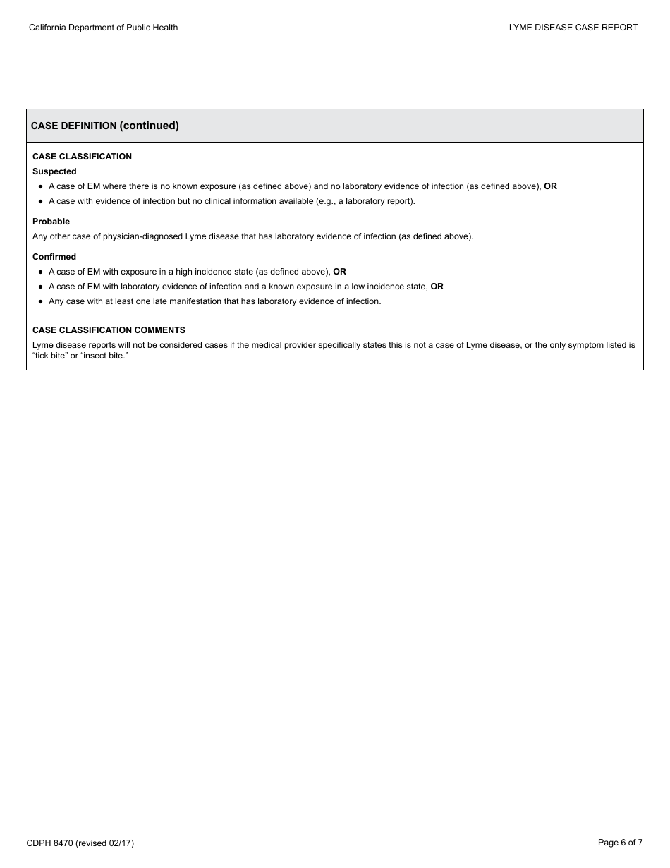 Form CDPH8470 Lyme Disease Case Report - California, Page 6