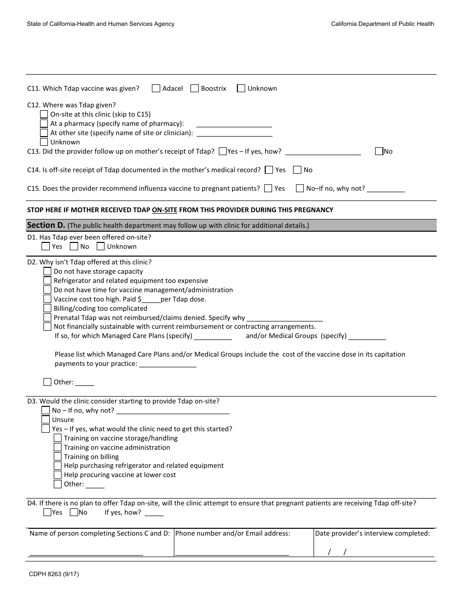 Form CDPH8263 Pertussis Supplemental Form for Cases 4 Months of Age - California, Page 3