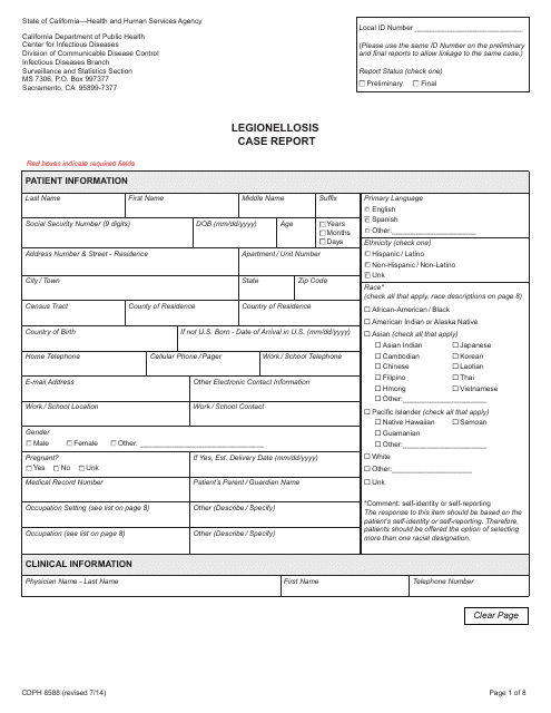Form CDPH8588  Printable Pdf