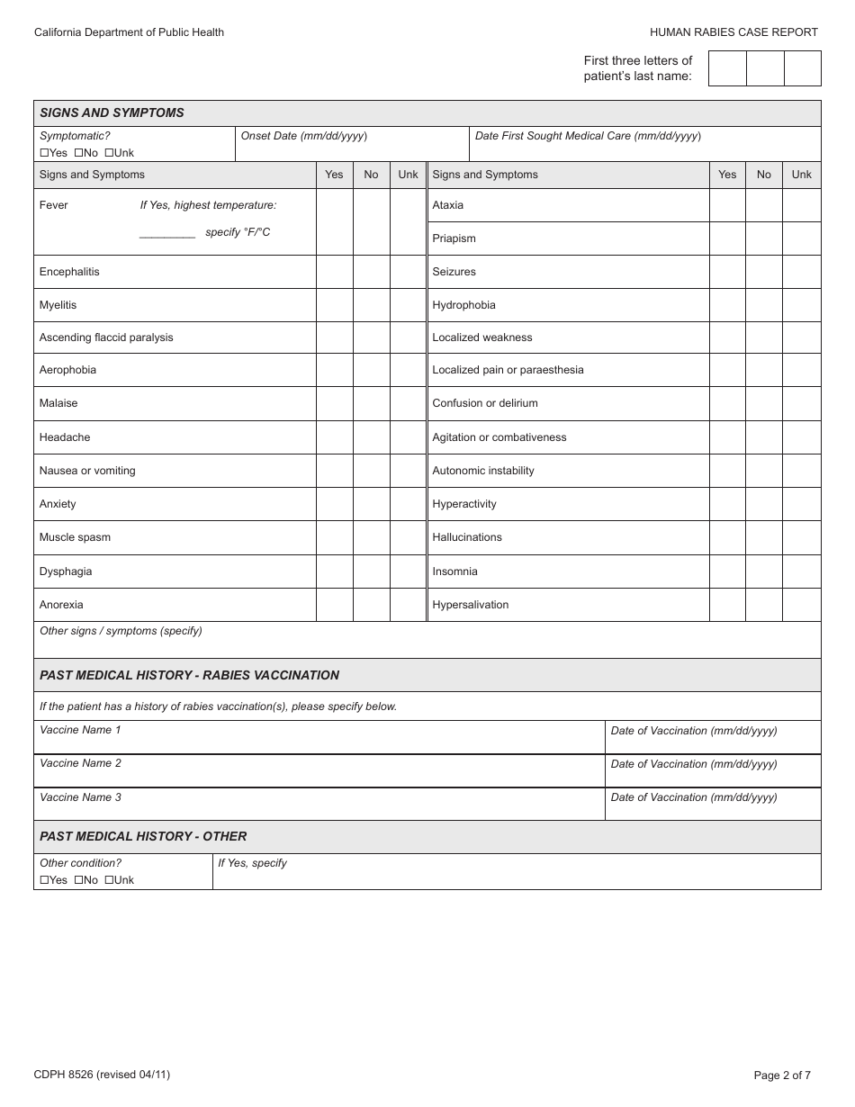 Form CDPH8526 - Fill Out, Sign Online and Download Printable PDF ...