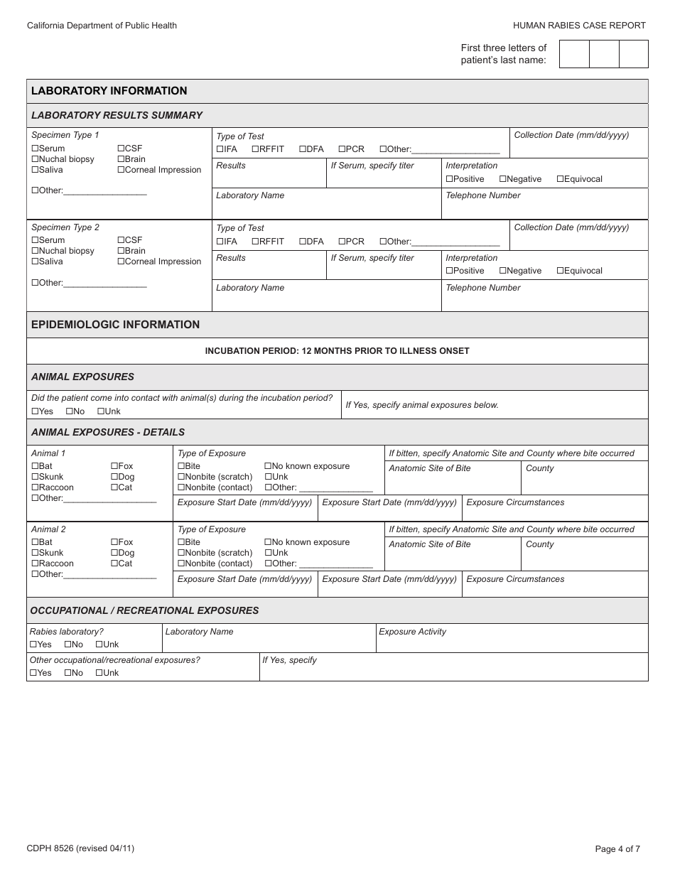 Form CDPH8526 Download Printable PDF or Fill Online Human Rabies Case ...