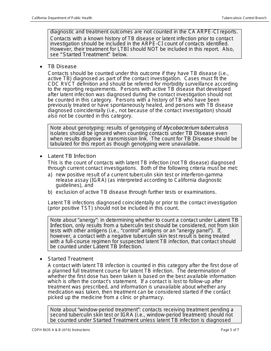 Instructions for Form CDPH8635 A-B Aggregate Reports for Tuberculosis Program Evaluation - Follow-Up and Treatment for Contacts to Tuberculosis Cases - California, Page 5