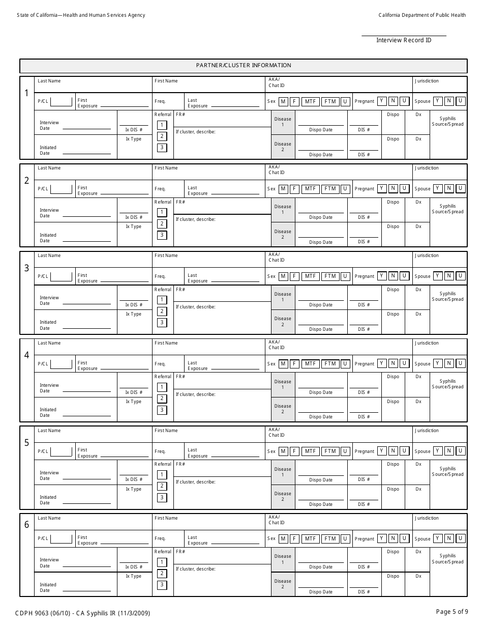 Form CDPH9063 California Syphilis Interview Record - California, Page 5