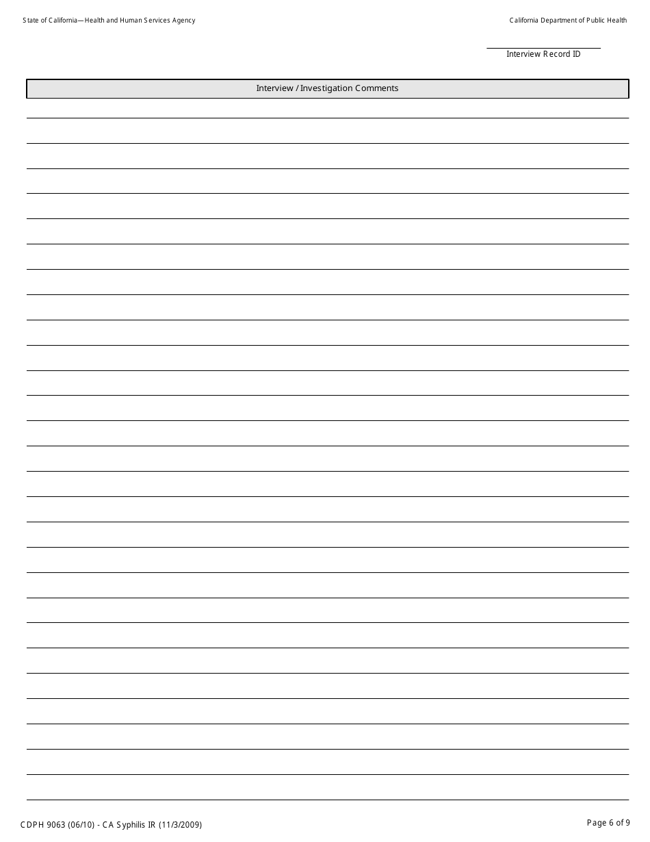 Form CDPH9063 California Syphilis Interview Record - California, Page 6