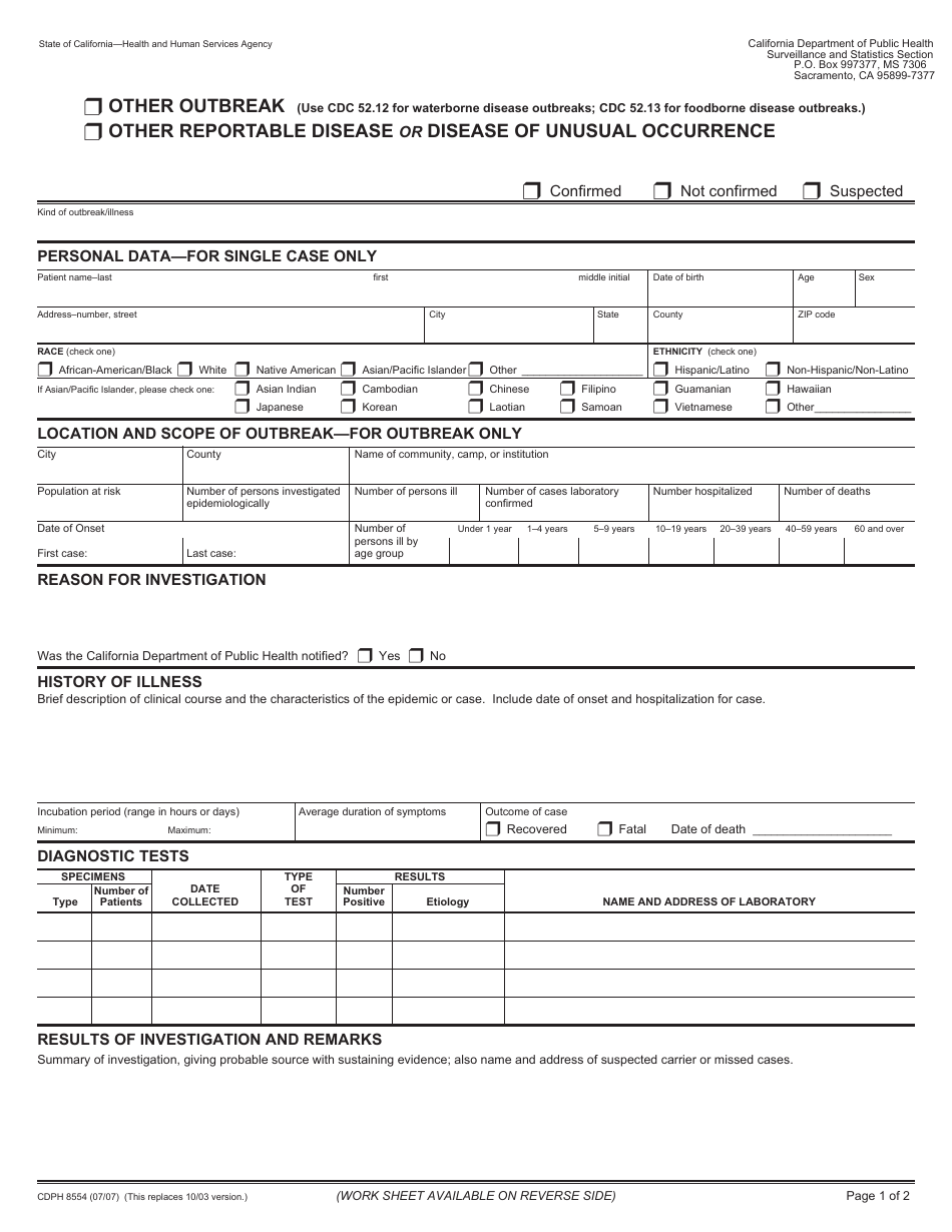 Form CDPH8554 - Fill Out, Sign Online and Download Fillable PDF ...