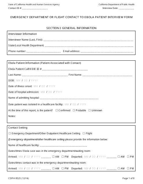Form CDPH8525  Printable Pdf