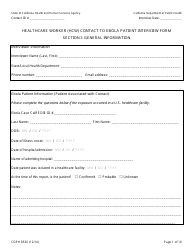 Form CDPH8530 Healthcare Worker (Hcw) Contact to Ebola Patient Interview Form - California