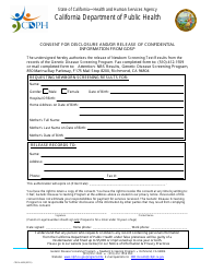 Document preview: Form CDPH4408 Consent for Disclosure and/or Release of Confidential Information From Gdsp - California