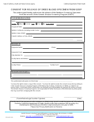 Document preview: Form CDPH4407 Consent for Release of Dried Blood Specimen From Gdsp - California