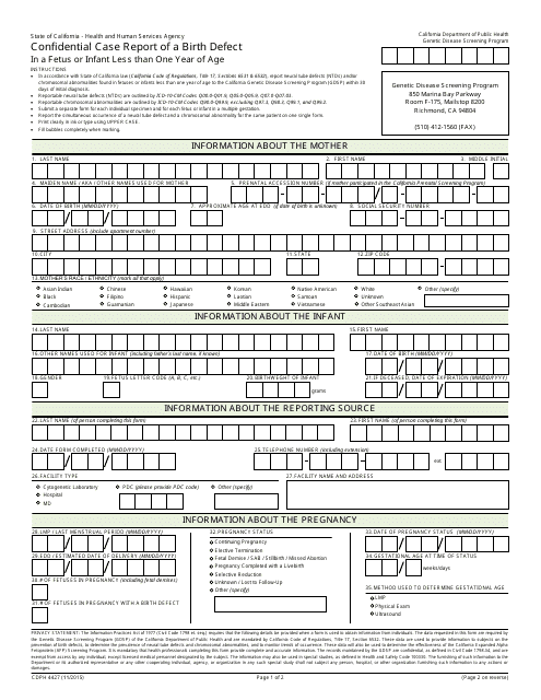 Form CDPH4427  Printable Pdf