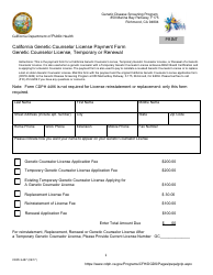 Form CDPH4487 California Genetic Counselor License Payment Form - Genetic Counselor License, Temporary or Renewal - California