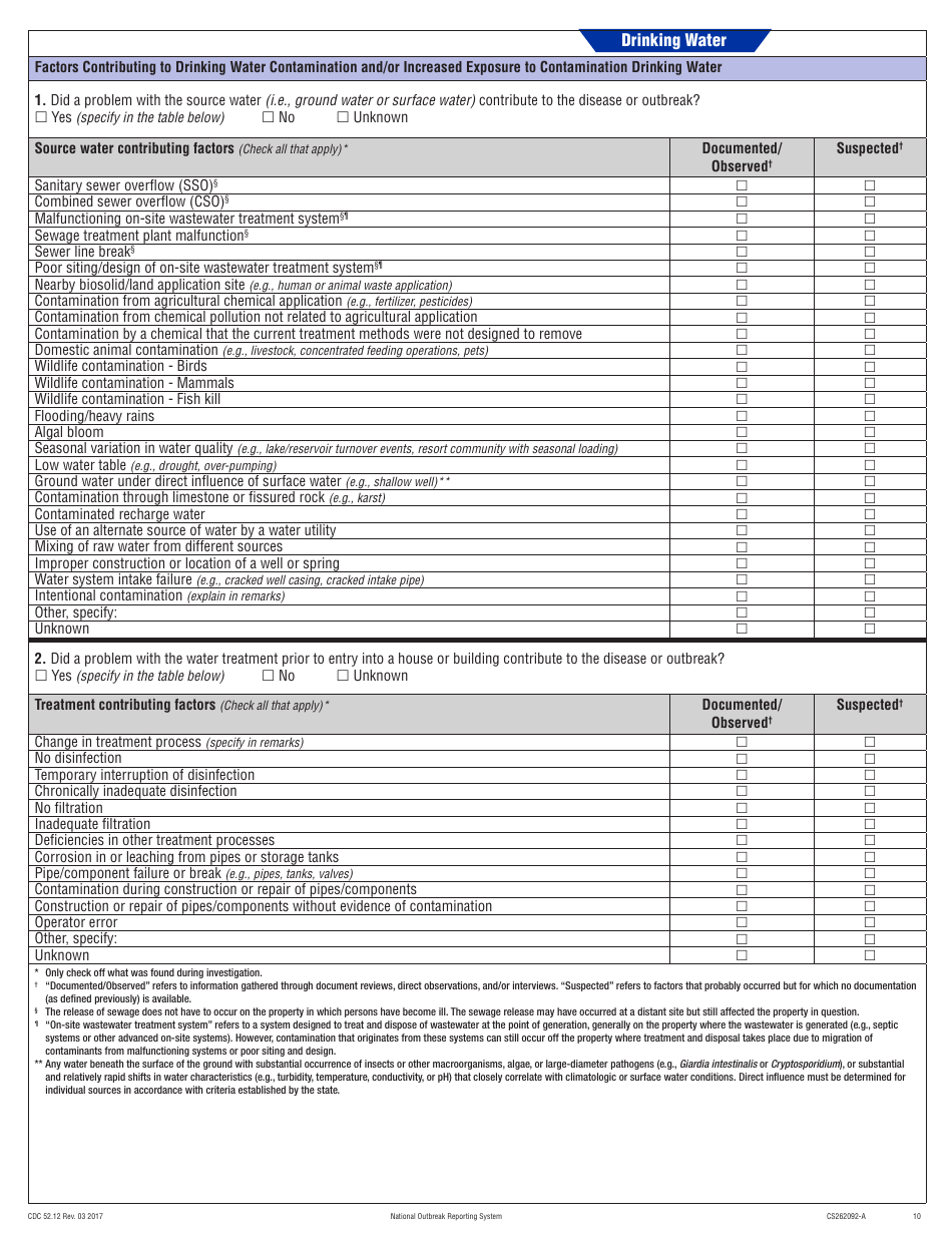 Form CDC52.12 Waterborne Disease Transmission - National Outbreak Reporting System, Page 10