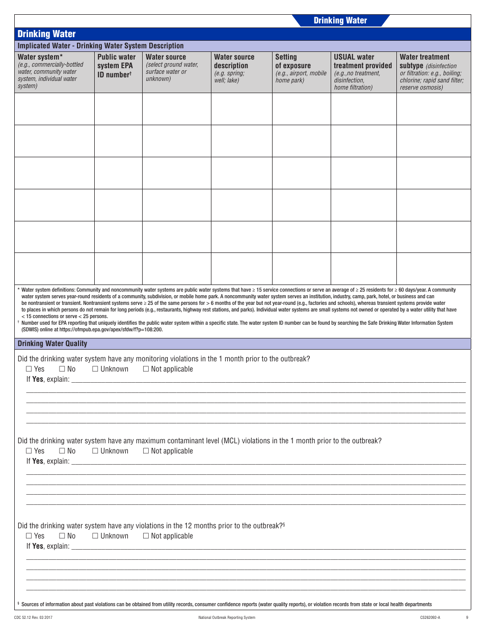 Form CDC52.12 Waterborne Disease Transmission - National Outbreak Reporting System, Page 9