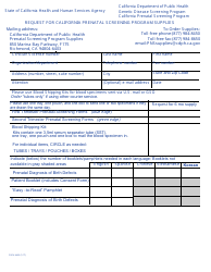 Form CDPH4453 Request for California Prenatal Screening Program Supplies - California