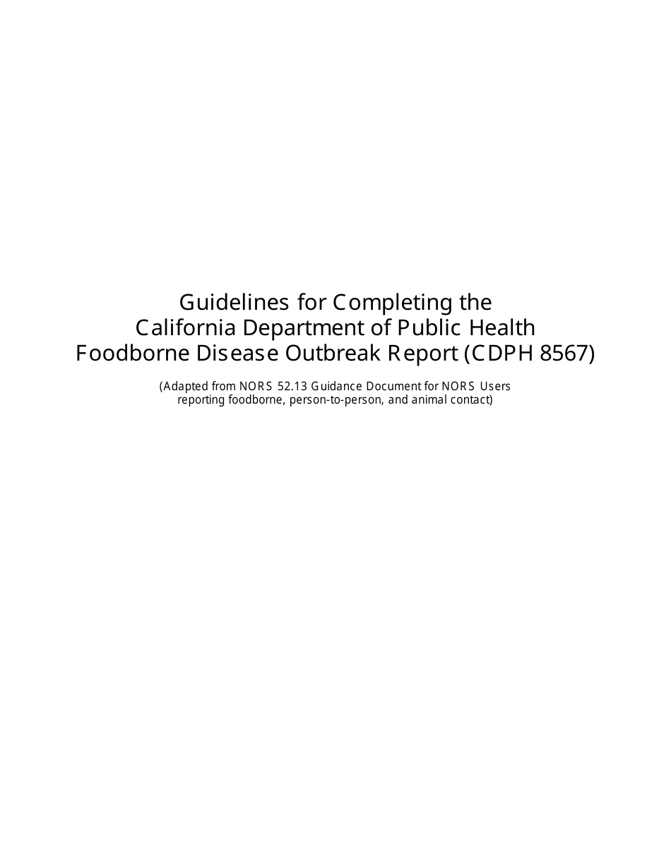Instructions for Form CDPH8567 Foodborne Disease Outbreak Report - California, Page 1