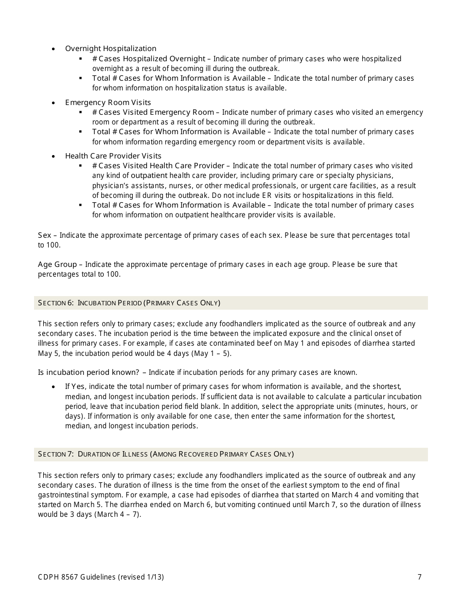 Instructions for Form CDPH8567 Foodborne Disease Outbreak Report - California, Page 7